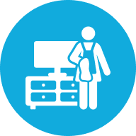 Person cleaning near television and cabinet.