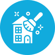 House cleaning icon on blue background.